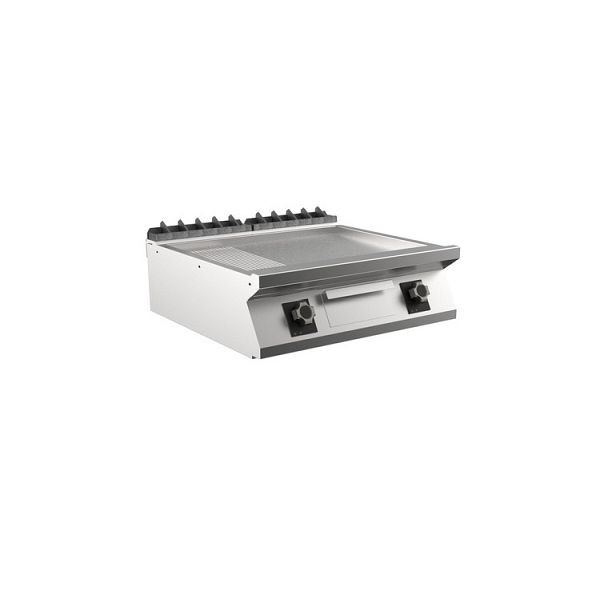 Mareno M1-700 elektrische Grillplatte mit 2/3 glatter und 1/3 gerippter Mattchromplatte, 80cm, FT78EMCST, 171.253