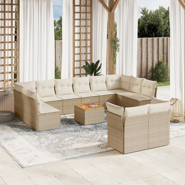 vidaXL 13-teilig Garten-Sofagarnitur mit Kissen Beige Poly Rattan, 3223916