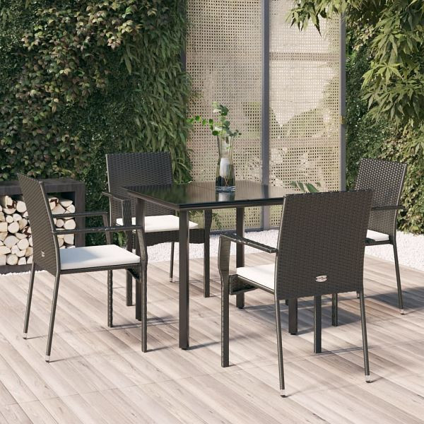 vidaXL 5-teilig Garten-Essgruppe mit Kissen Schwarz Poly Rattan, 3185120