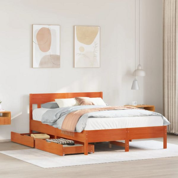 vidaXL Massivholzbett ohne Matratze Wachsbraun 120x190 cm Kiefernholz, 3301886