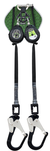 Kratos SPILO-S2 - Absturzsicherung, automatischer Rückzug mit doppeltem Gurtband 2,40 m, 2 Karabiner mit großer Öffnung, und Falldämpfer, FA2050502A
