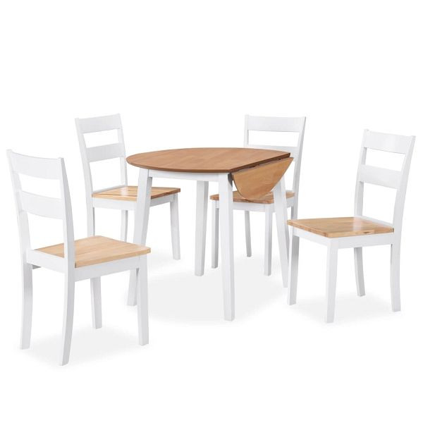 vidaXL Essgruppe 5-teilig MDF und Gummibaumholz Weiß, 274943