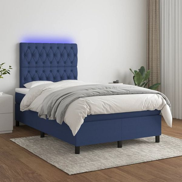 vidaXL Boxspringbett mit Matratze & LED Blau 120x200 cm Stoff, 3135107