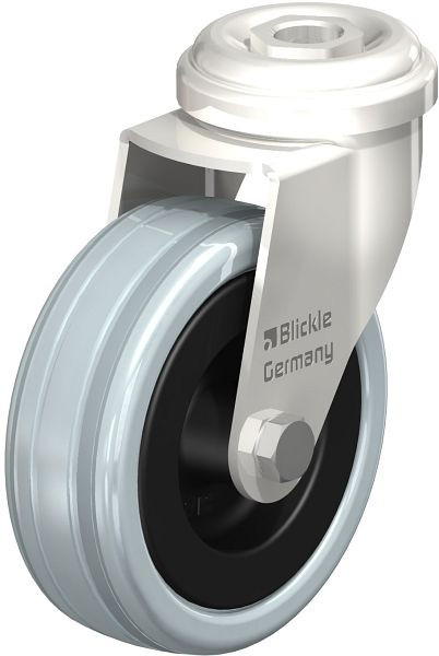Blickle LRXA-VPA 75G Edelstahl-Apparate-Lenkrolle mit Rückenloch, Vollgummi, Grau, 755008