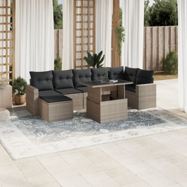 vidaXL 8-tlg. Garten-Sofagarnitur mit Kissen Hellgrau Poly Rattan, 3267432