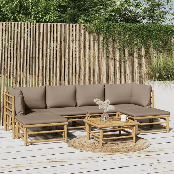 vidaXL 7-tlg. Garten-Lounge-Set mit Taupe Kissen Bambus, 3155133