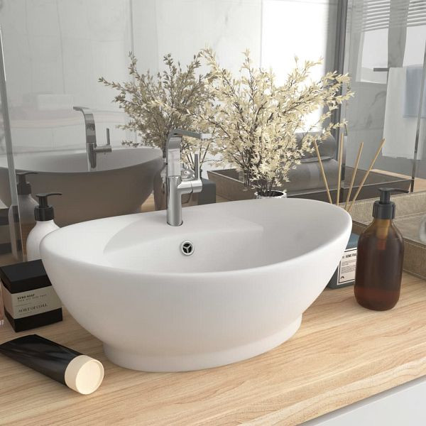 vidaXL Luxus-Waschbecken Überlauf Oval Matt-Weiß 58,5x39 cm Keramik, 146932