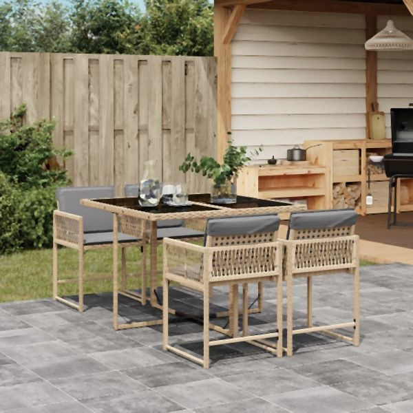 vidaXL 5-tlg. Garten-Essgruppe mit Kissen Beigemischung Poly Rattan, 3211440
