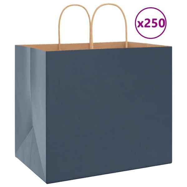 vidaXL Papiertragetaschen 250 Stück mit Henkeln Blau 32x22x28 cm, 4101708