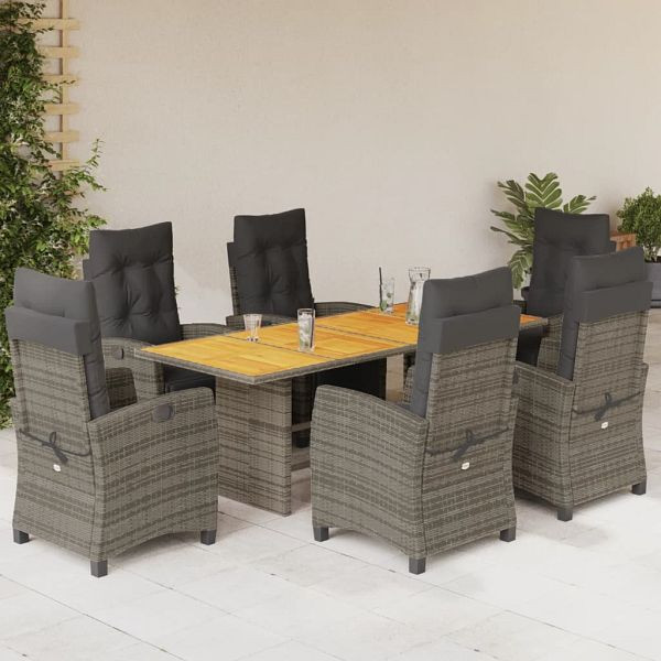 vidaXL 7-teilig Garten-Essgruppe mit Kissen Grau Poly Rattan, 3212938