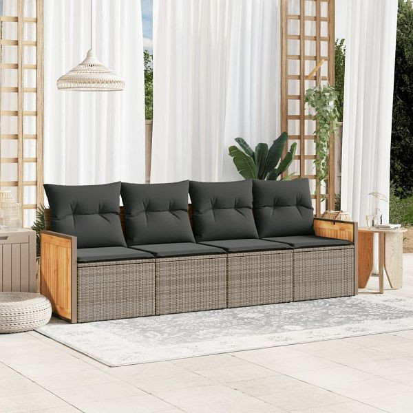 vidaXL 4-tlg. Garten-Sofagarnitur mit Kissen Grau Poly Rattan, 3227453