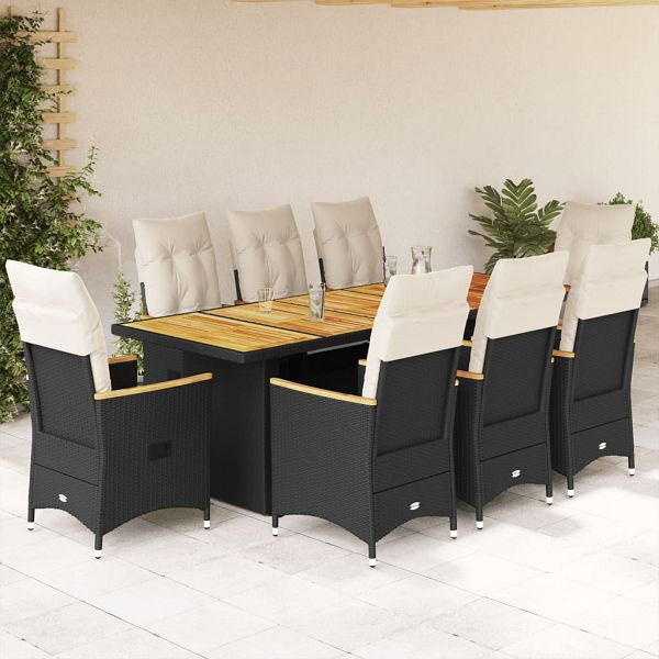 vidaXL 9-tlg. Garten-Bistro-Set mit Kissen Schwarz Poly Rattan, 3277267