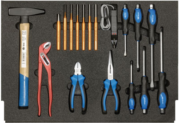 SW-Stahl Werkstattwagensortiment, Hammer, Zangen, Schraubendreher, 18-teilig, Z3000-16