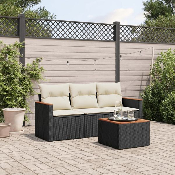 vidaXL 4-teilig Garten-Sofagarnitur mit Kissen Schwarz Poly Rattan, 3225762