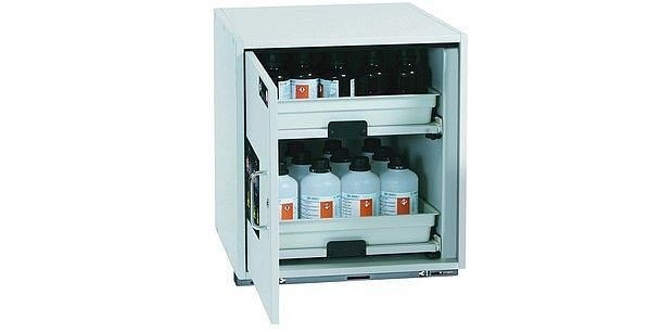 asecos Säuren- und Laugenunterbauschrank SL-CLASSIC-UB Modell SL.060.059.UB.T in lichtgrau mit 2x Tablarauszug (FP-Platte/Polypropylen), 30622-892-30625