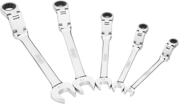 VIGOR Doppelgelenk Ratschen-Ring-Maulschlüssel Satz, Außen-Doppel-Sechskant Profil, Außen-Sechskant Profil, Anzahl Werkzeuge: 5, V6752/5