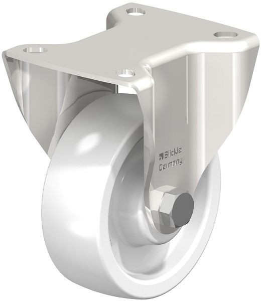 Blickle BKX-SPO 100G-1 Edelstahl-Schwerlast-Bockrolle mit Anschraubplatte, Polyamid, Weiß, 754139