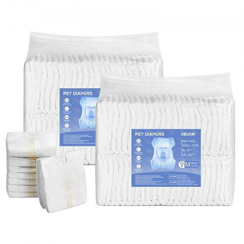 VEVOR Hundewindeln M, 38,1–58,42 cm, Einweg, 360° Auslaufschutz, Nässeindikator,VE: 96 Stück (2x48), Hündin, Operation, Training, CWNBZNKMG96PE32U1001V0