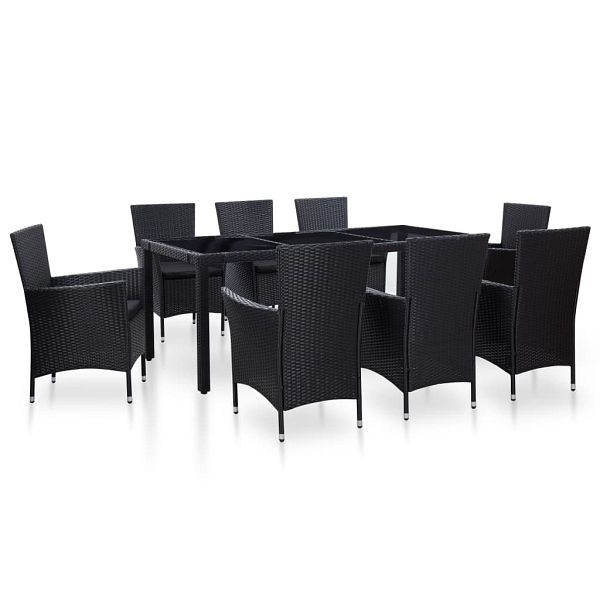 vidaXL 9-teilig Garten-Essgruppe Poly Rattan Schwarz, 45976