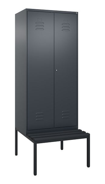 C+P Umkleidespind Classic PLUS SW, 2 Abteile, 2120x800x815mm, 7016/7016, Zylinderschloss, mit untergebauter Sitzbank, 0800527-22 S10027