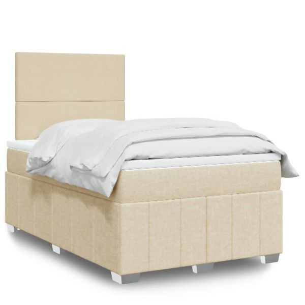 vidaXL Boxspringbett mit Matratze Creme 120x190 cm Stoff, 3293905