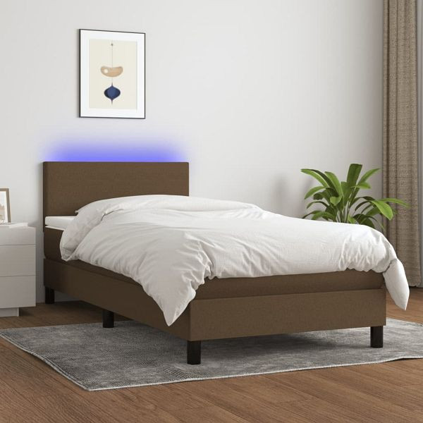 vidaXL Boxspringbett mit Matratze & LED Dunkelbraun 100x200 cm Stoff, 3132976