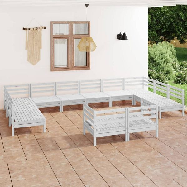 vidaXL 12-tlg. Garten-Lounge-Set Weiß Massivholz Kiefer, 3083495