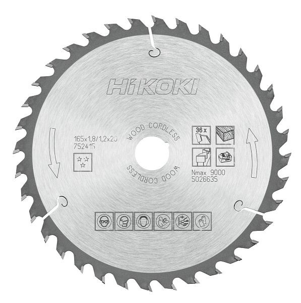 HiKOKI TCT Kreissägeblatt Holz 165x20 Z36 Flach- / Wechselzahn, 752415