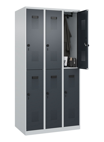 C+P Doppelstöckiger Spind Evolo PLUS, 6 Fächer, 1850x900x500mm, 7035/7016, Drehriegel, 049300-30 S10012