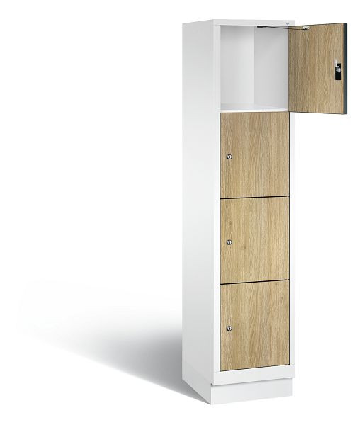 C+P Schließfachschrank Evolo, H1800xB420xT500mm, Farbe: Verkehrsweiß / Dekor Eiche Sereno, 48020-124 S10083