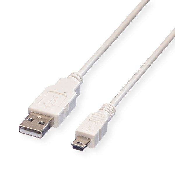 VALUE USB 2.0 Kabel, Typ A - 5-Pin Mini, weiß, 3 m, 11.99.8730