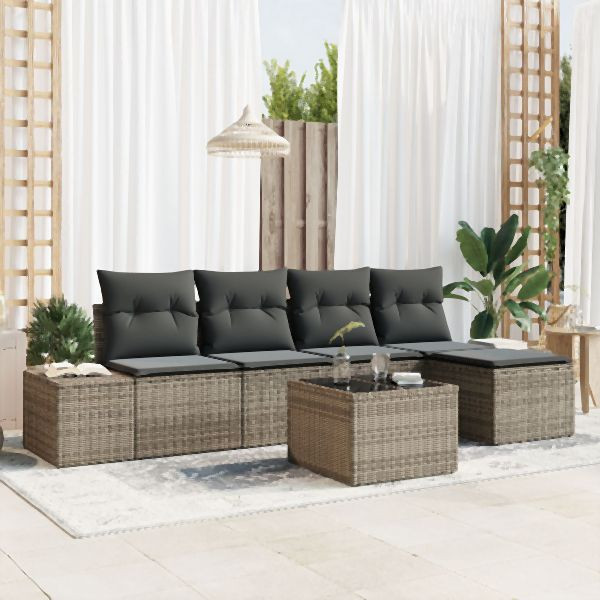vidaXL 5-teiliges Garten-Sofa-Set mit Kissen schwarzes Poly-Rattan, 3355698