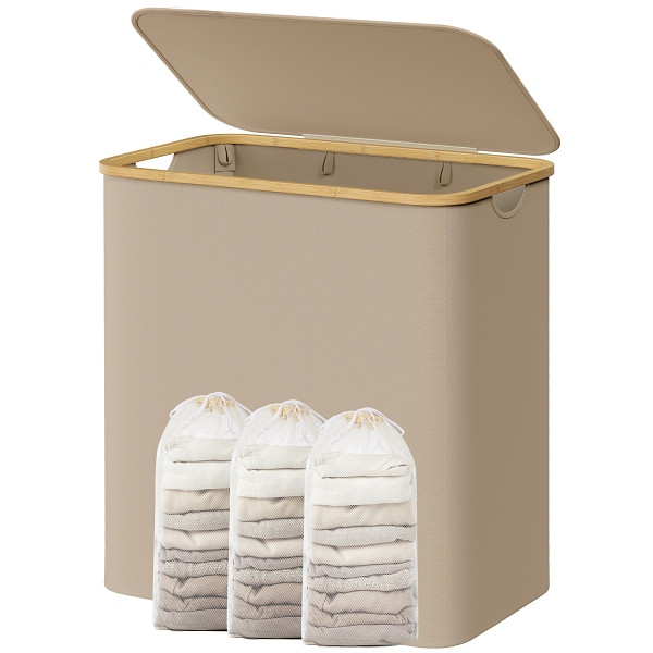 SONGMICS Wäschekorb, Braun, 60x38,5x70,5 cm, LCB515N02