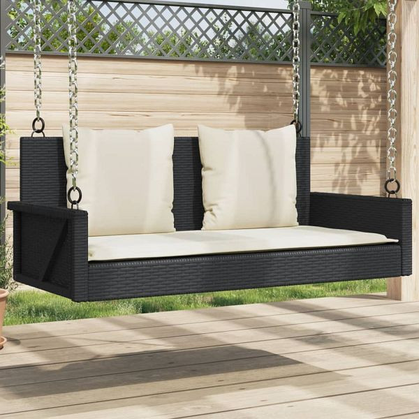 vidaXL Hängebank mit Kissen Schwarz 119x56x48 cm Poly Rattan, 365629