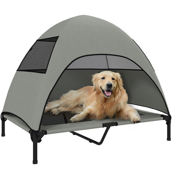 PawHut Hundeliege Outdoor mit Dach, Erhöhtes Hundebett für Große Hunde, 106 x 76 x 99 cm, Hellgrau, D04-303V02LG