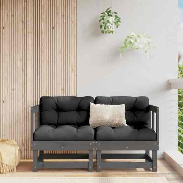 vidaXL Ecksofas mit Kissen 2 Stück Grau Massivholz Kiefer, 825452