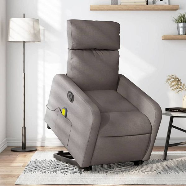 vidaXL Elektrischer Massagesessel mit Aufstehhilfe Taupe Stoff, 3206733