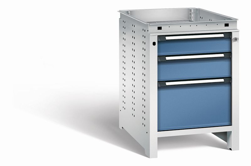 Otto Kind Werkbank Serie function Typ 106, ohne Platte, 3 Schubladen, mit Zentralverschluss, Gehäuse RAL 7035, Front RAL 5023, 072323364
