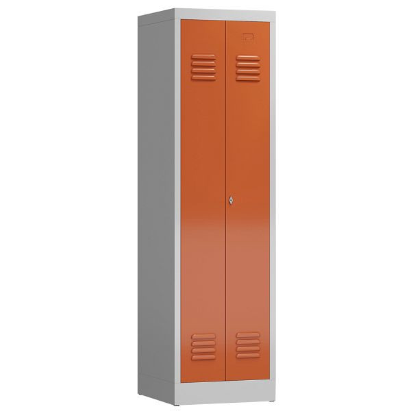 Lüllmann ClassiX Garderobenschrank, 2 Abteile mittig schließend, 1800 x 500 x 500 mm, lichtgrau/feuerrot, X-510404