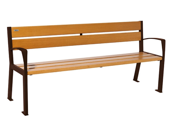 Procity Sitzbank Silaos 5 Holzlatten, 1800 mm, Mit Armlehne, Holz & Stahl, helle Eiche/RAL 8017, 209512.8017.CHEC