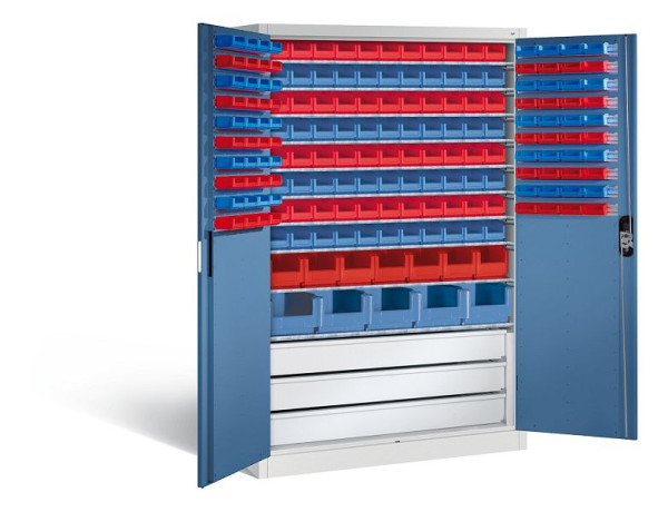 C+P Magazinschrank Acurado, H1950xB1200xT500mm, Farbe: Lichtgrau / Fernblau, Muldengriff, 8931-501 S10072