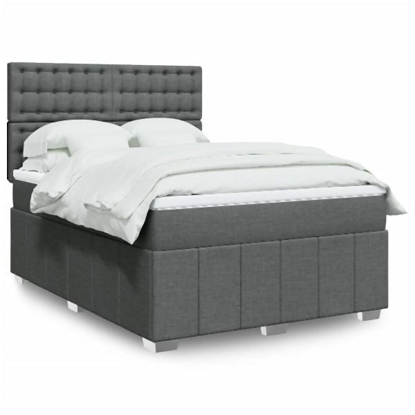 vidaXL Boxspringbett mit Matratze Dunkelgrau 140x200 cm Stoff, 3294006