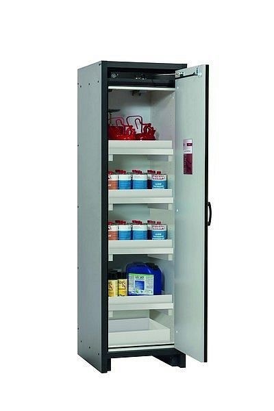 asecos Sicherheitsschrank Q-CLASSIC-30, Q30.195.056.R in resedagrün RAL 6011 mit 4x Wannenboden Standard (Polypropylen), 31007-068-33418
