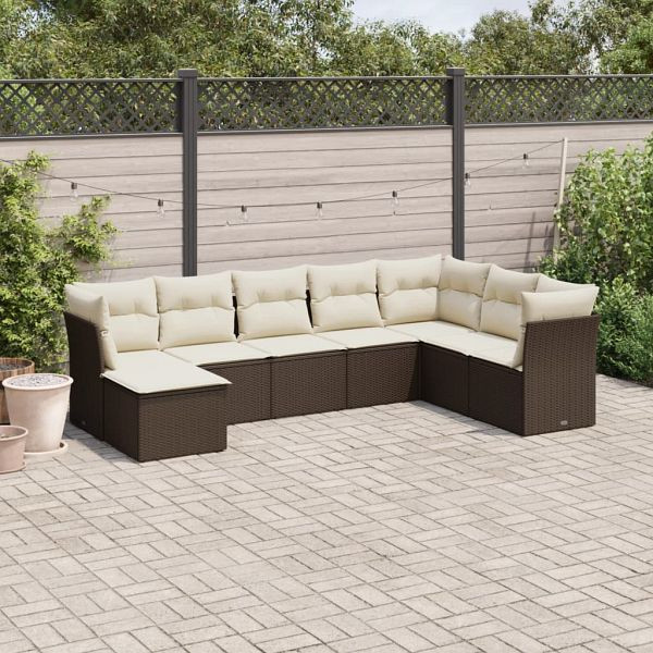 vidaXL 8-teilig Garten-Sofagarnitur mit Kissen Braun Poly Rattan, 3218053