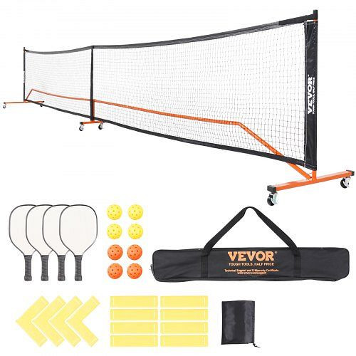 VEVOR Pickleball-Netz-Set, tragbar in regulärer Größe mit Taschen, Bällen, Paddeln, Rädern und Spielfeldlinien, wetterbeständig, PKQWTZDHLTZ2GLSQMV0