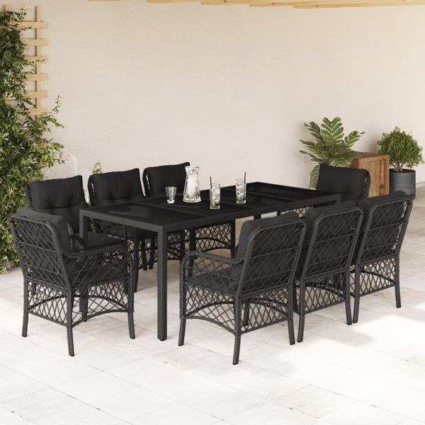 vidaXL 9-teilig Garten-Essgruppe mit Kissen Schwarz Poly Rattan, 3212029