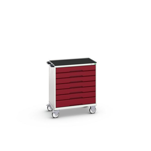 bott verso mobiler Schubladenschrank, mit 7 Schubladen und Abrollrand, BxTxH: 800 x 550 x 965 mm, Lichtgrau / Purpurrot, 16927008.24