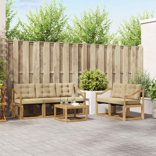 vidaXL Outdoor-Sofagarnitur mit Kissen 6-teilig Weiß und Beige, 3389223