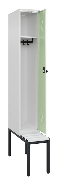 C+P Spind Evolo PLUS, 1 Abteile, 2120x300x815mm, 9016/6019, Haken 3, Drehriegel, Sitzfläche Kunststoff, Sitzbank, 0490507-10 S10073