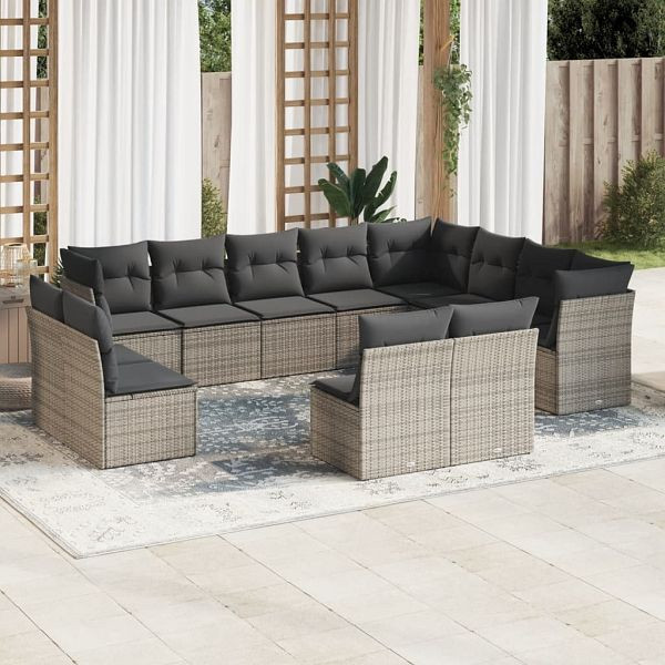 vidaXL 12-teilig Garten-Sofagarnitur mit Kissen Grau Poly Rattan, 3218470